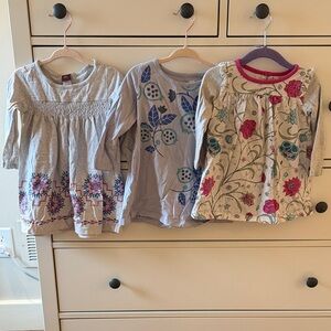Tea Collection Kids Long Sleeve Tunics- Gray and Cream with Floral Designs
